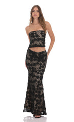Textured Lace Maxi Skirt in Black