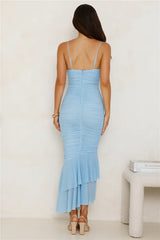 Sophisticated Siren Mesh Midi Dress Blue