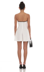Black Trim Fit and Flare Dress in White