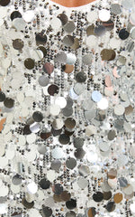 Amore Mini Dress Sequin V Neck Slip Dress in Silver