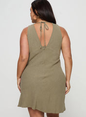 Portillo Linen Blend Mini Dress Olive Curve
