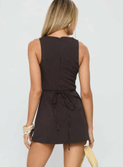 Yumiko Romper Brown Pinstripe