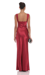 Satin Lace-Bust Dress in Red