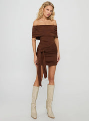 Island Girl Tie Skirt Mini Dress Brown