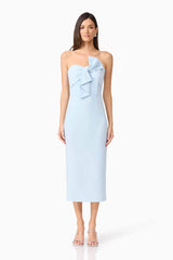 Ami Strapless Midi Dress in Blue