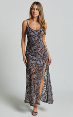 Darlene Midi Dress - Velvet Burnout Slip Cami Dress in Grey