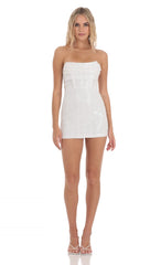 Sequin Strapless Corset Dress in White