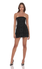 Floral Strapless Fit and Flare Dress in Black