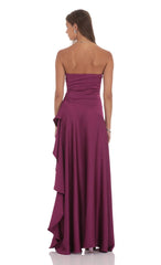 Strapless Back Bow Corset Maxi Dress in Navy