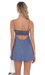 Jacquard Floral Back Lace Dress in Navy